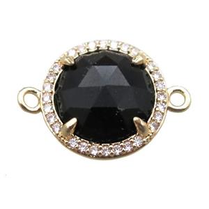 black Onyx agate circle connector, gold plated, approx 13.5mm dia [GM13692]