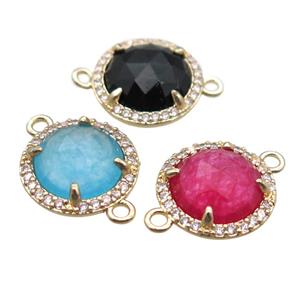 mixed Gemstone circle connector, gold plated, approx 13.5mm dia [GM13693]