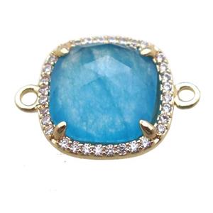 skyblue dye jade square connector, gold plated, approx 14x14mm [GM13698]
