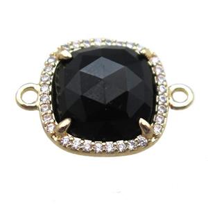 black Onyx agate square connector, gold plated, approx 14x14mm [GM13701]