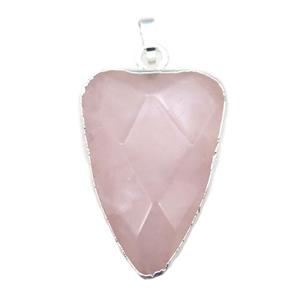 rose quartz arrowhead pendant, sliver plated, approx 20x30mm [GM13720]