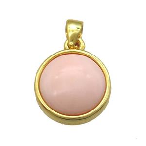 pink Queen Shell circle pendant, gold plated, approx 12mm [GM13723]