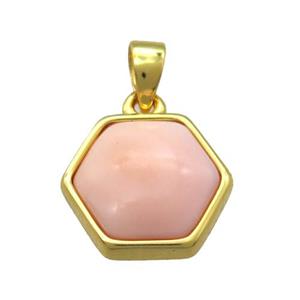 pink Queen Shell hexagon pendant, gold plated, approx 12mm [GM13724]