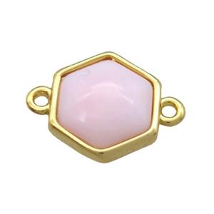 pink Queen Shell hexagon connector, gold plated, approx 12mm [GM13726]