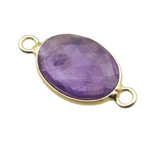 purple Amethyst connector, faceted oval, approx 10-14mm [GM13734]