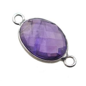 purple Amethyst connector, faceted oval, approx 10-14mm [GM13740]