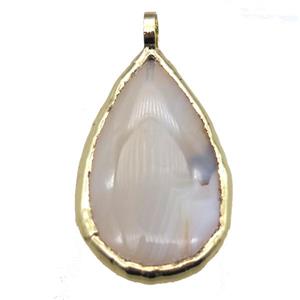 Heihua Agate teardrop pendant, gold plated, approx 30-50mm [GM13798]