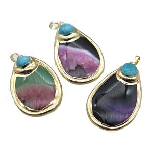 Agate Druzy teardrop pendant, mix color, gold plated, approx 35-60mm [GM13804]
