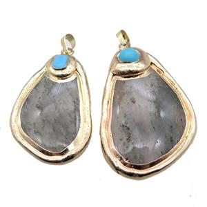 Moss Agate pendant, freeform, gold plated, approx 30-60mm [GM13805]