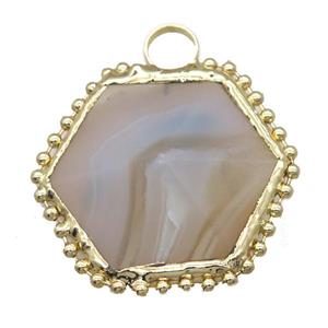 blue lace agate Hexagon pendant, gold plated, approx 40mm [GM13808]
