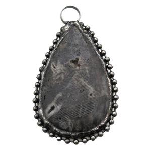 Agate Druzy teardrop pendant, black plated, approx 36-55mm [GM13810]