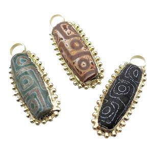 tibetan Dzi Agate pendant, barrel, gold plated, approx 14-40mm [GM13812]