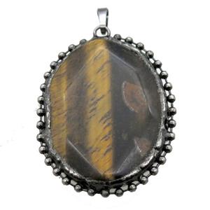 tiger eye stone pendant, black plated, approx 35-50mm [GM13820]