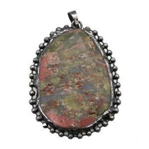 Unakite pendant, black plated, approx 35-50mm [GM13822]