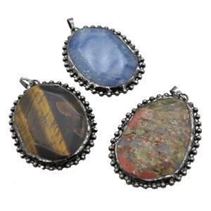 mix Gemstone pendant, freeform, black plated, approx 35-50mm [GM13823]