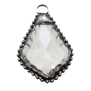 Crystal Glass teardrop pendant, black plated, approx 40=55mm [GM13824]