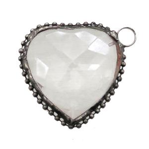 Crystal Glass heart pendant, black plated, approx 50mm [GM13825]