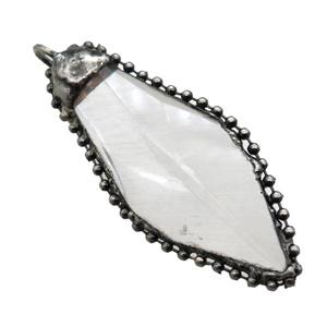 Crystal Glass leaf pendant, black plated, approx 30-70mm [GM13826]