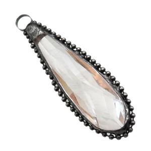 Crystal Glass teardrop pendant, black plated, approx 30-80mm [GM13827]