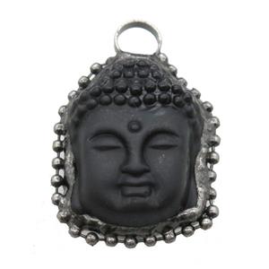 black Obsidian buddha pendant, black plated, approx 30-40mm [GM13829]