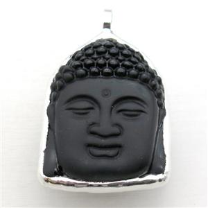 black Obsidian buddha pendant, silver plated, approx 40-50mm [GM13831]