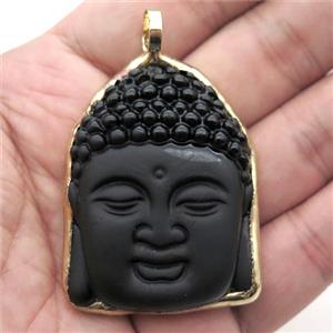 black Obsidian buddha pendant, gold plated, approx 40-50mm [GM13832]