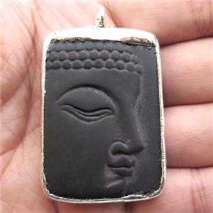 black Obsidian buddha pendant, silver plated, approx 22-50mm [GM13833]