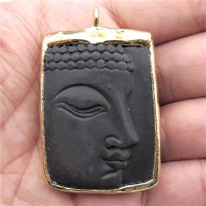 black Obsidian buddha pendant, gold plated, approx 22-50mm [GM13834]