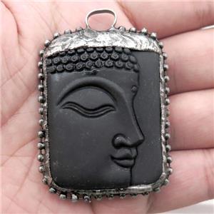 black Obsidian buddha pendant, black plated, approx 22-50mm [GM13835]