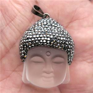 clear Crystal Glass Buddha pendant pave rhinestone, matte, approx 30-35mm [GM13836]