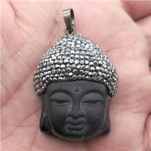 black Obsidian buddha pendant pave rhinestone, approx 30-35mm [GM13837]