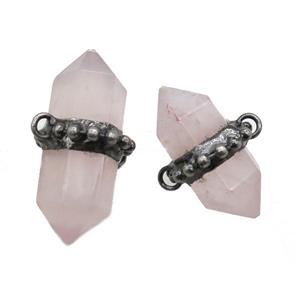 Rose Quartz bullet connector, black plated, approx 20-46mm [GM13838]
