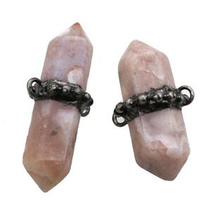 peach Cherry Agate bullet connector, black plated, approx 20-46mm [GM13840]