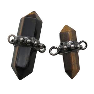Tiger eye stone connector, black plated, approx 20-46mm [GM13841]