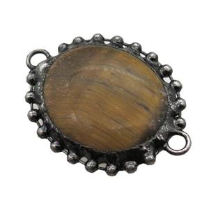 tiger eye stone connector, freeform, black plated, approx 25-30mm [GM13844]
