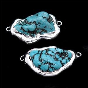 natural Hubei Turquoise connector, freeform, silver plated, approx 25-35mm [GM13855]