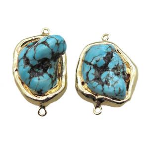 natural Hubei Turquoise connector, freeform, gold plated, approx 25-35mm [GM13856]