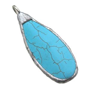 blue Synthetic Turquoise teardrop pendant, black plated, approx 24-55mm [GM13858]