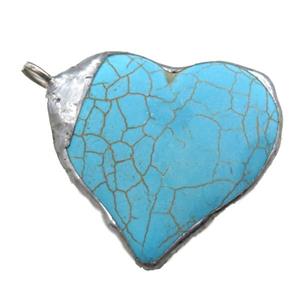 blue Synthetic Turquoise heart pendant, black plated, approx 45mm [GM13860]