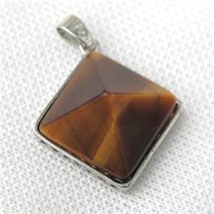 yellow Tiger eye stone pyramid pendant, approx 20mm [GM13874]