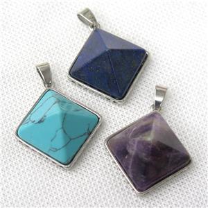 mixed Gemstone pyramid pendant, approx 20mm [GM13885]