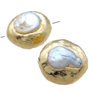 Baroque style Pearl beads, gold plated, approx 25mm dia [GM13894]