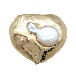 Baroque style Pearl beads, heart, gold plated, approx 30-35mm [GM13895]