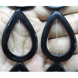 black onyx ring bead, teardrop, approx 35-45mm [GMBA64]