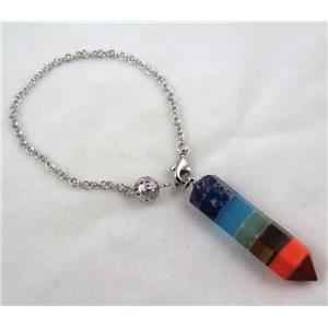 mix gemstone bullet Chakra bracelet, platinum plated chain, approx 10x45mm, chain: 17cm length [GMBR039]