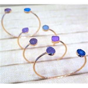 agate druzy bangle, copper, mix color, gold plated, approx 8-12mm, 60mm dia [GMBR043]