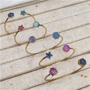 agate druzy bangle, copper, mix color, gold plated, approx 8-12mm, 60mm dia [GMBR044]