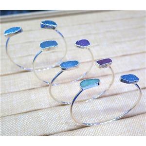 agate druzy bangle, copper, mix color, silver plated, approx 8-12mm, 60mm dia [GMBR046]