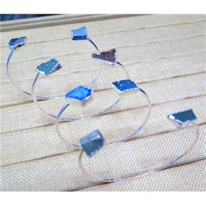 agate druzy bangle, copper, mix color, silver plated, approx 8-12mm, 60mm dia [GMBR047]