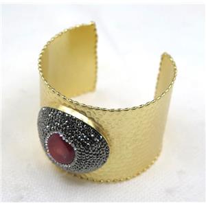 red coral cuff bangle pave rhinestone, alloy, gold plated, approx 50mm wide, 65mm dia [GMBR100]
